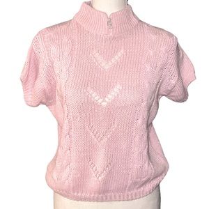 Vintage Clovelly Pastel Pink Sweater with Pearl Buttons Size Medium